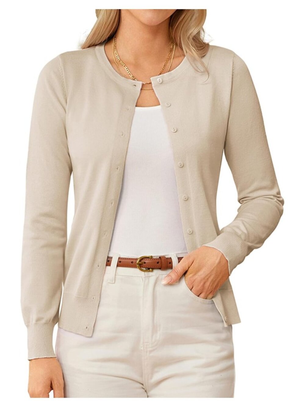 GRACE KARIN Knit Cardigan Button Down Crew Neck Long Sleeve Lightweight
